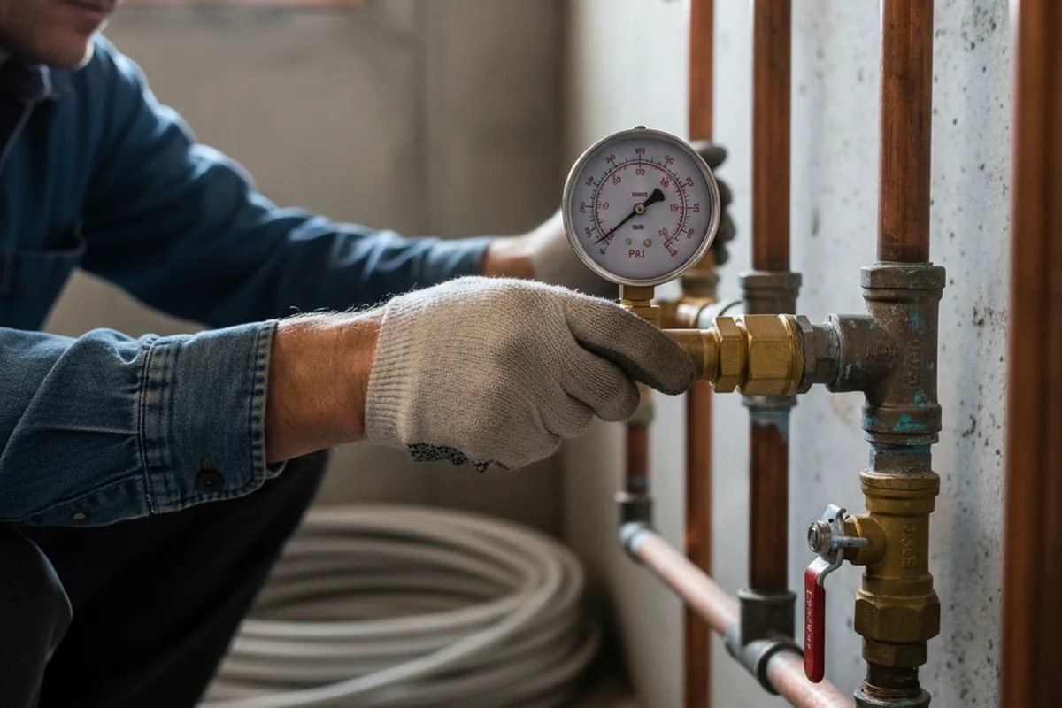 Pressure testing a repaired line during Water Line Repair in Selmer
